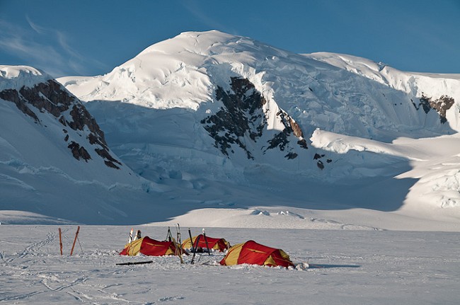 Base Camp on the Belgica Glacier, below Valiente Peak  © Phil Wickens