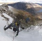 Finishing the upper pitch of C Gully/BC Buttress, Y Garn