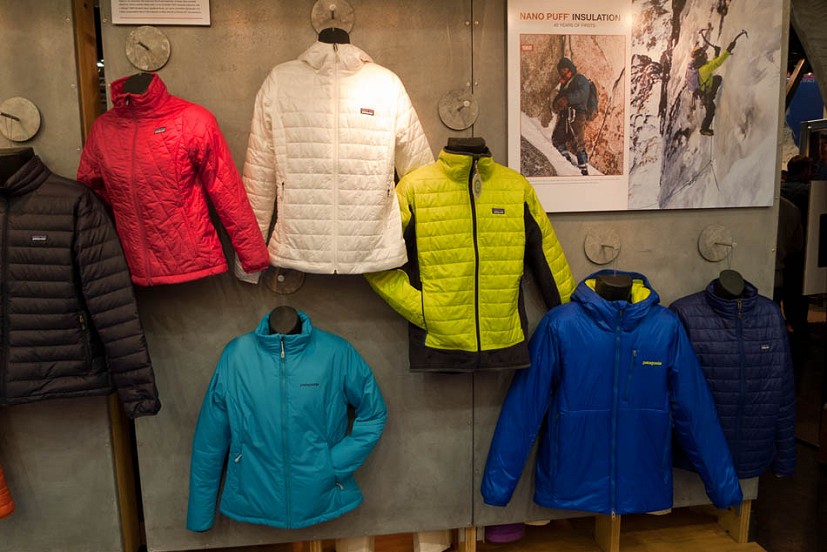 Patagonia's new style Nano Puff (top, white) and Das Parka (bottom, blue and yellow)  © Alan James