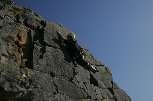 About to top out on Coral Sea (VS 4c)  at Trowbarrow.  © MattL