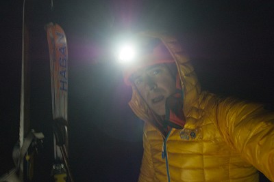 The darkness can't hide 'that' look in his eye - summit of Les Courtes after a monster day  © Jon Griffith / Alpine Exposures