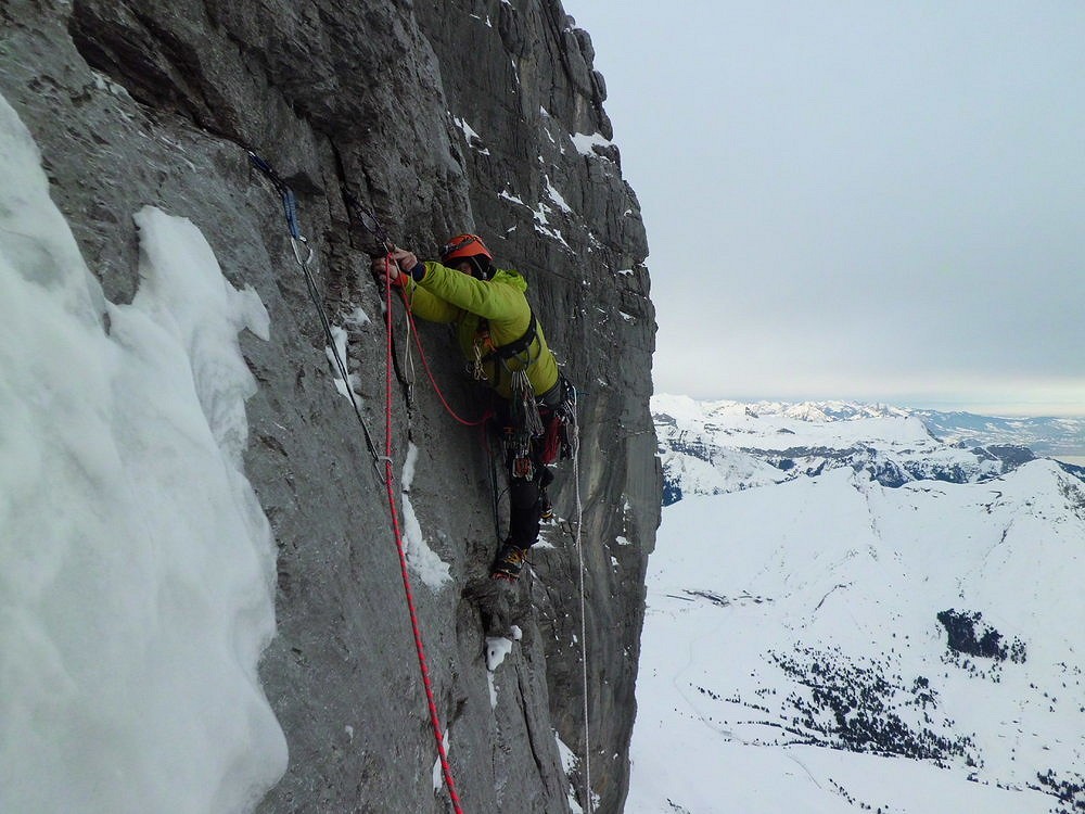 Andy Kirkpatrick on the Russain route - Eiger NF  © andy kirkpatrick