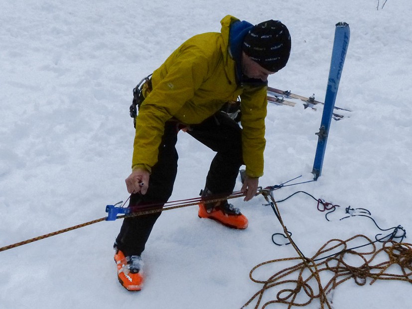 Testing the RescYou using buried ski anchors  © Steve Long