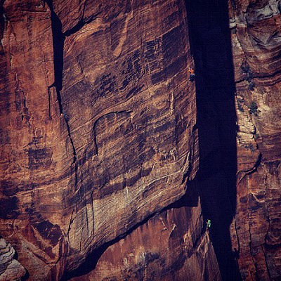 Honnold and Caldwell covering ground in Zion  © John Dickey