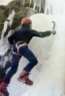 Steve Wilkinson ice climbing at Thievley Scout, Cliviger, Lancashire, in 1985.