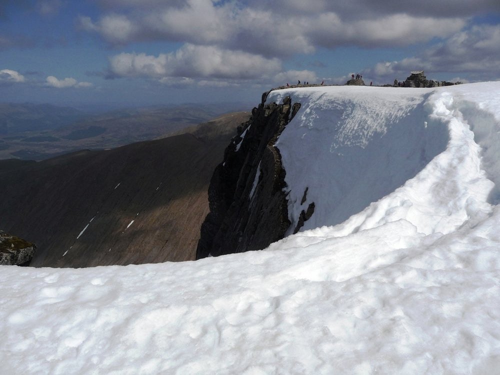 Ben Nevis - typical cornice danger as the Easter sun does it work in the afternoon  © nigelrunner