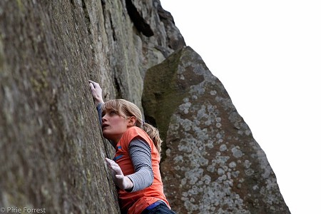 Katy Whittaker going ground-up on Toy Boy - E7 7a  © Pirie Forrest