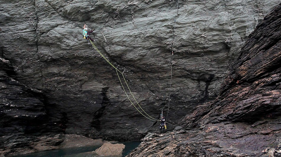 The overall crag of Treardurr Bay - with Hazel Findlay on Chicama - E9 6c  © REELROCK / Matt Pycroft
