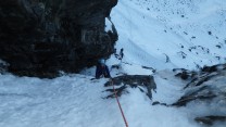 Susie on the first pitch of introductory gully.