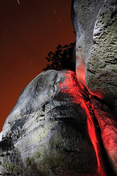 This images is a long exposure at night whilst I climb the route with a head torch. The light shows the line of the climb.   © neal grundy