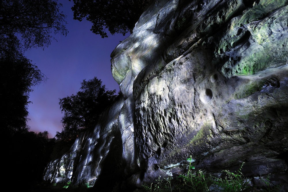 Nigh Climbing, a long exposure at night with my self climbing a route with a head torch to expose the line.  © neal grundy