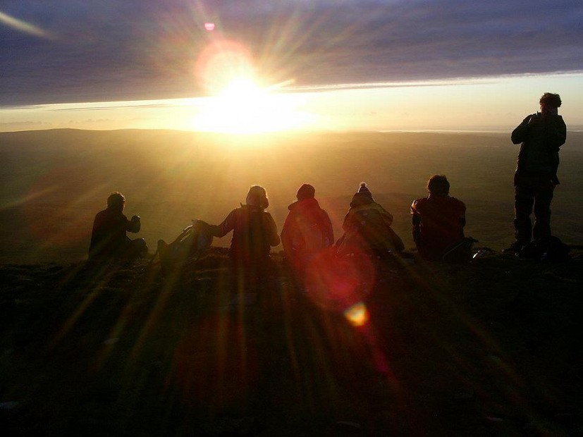 Members of the Hull Universty Mountaineering Club admiring the view on the last summit of the Yorkshire Three Peaks  © Miles Walmsley