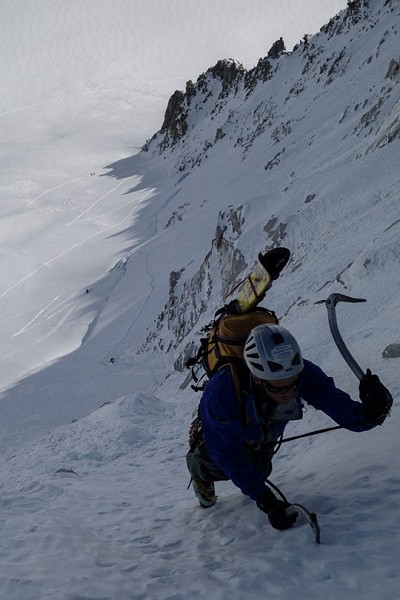 Soloing low on the Swiss Route, Les Courtes N face. Photo Andy Houseman  © Charlie Boscoe