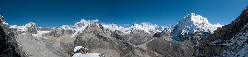The view from the bivvy. Everest in the background, Chamlang’s huge North Face on the right. Click the photo to make it bigger.  © Jack Geldard