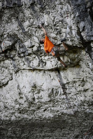 Steve McClure showing the technical nature of climbing at Malham  © Tim Glasby
