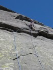 First pitch of a quality route with blue skies all day.