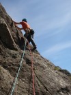 Fitzy leading Hail Bebe, at Tremadog. Classic Welsh climbing!