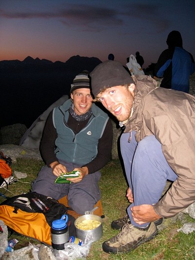 Felix and Tom Brookes the night before climbing the Cassin Route on the Piz Badile  © Tom Ripley