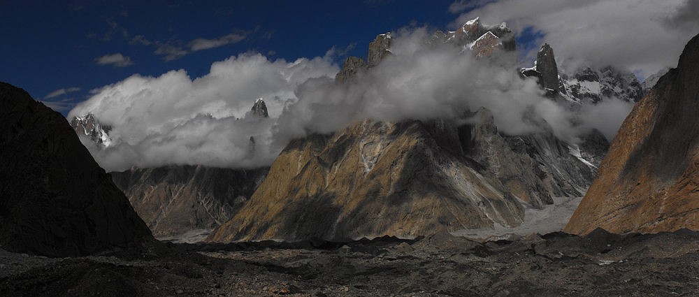 Trango Towers from the Baltoro Glacier, Karakorum, Pakistan.  © Wildcountry consultants.co.uk