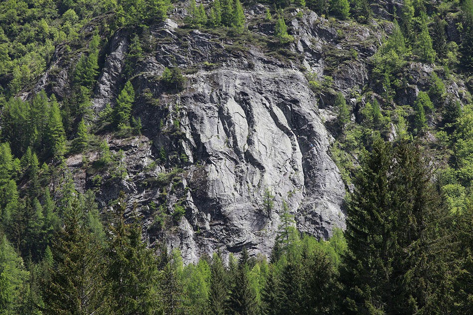 Spot the climbers! The ever popular Dalle de Vallorcine offers easy access multipitch slab climbing.  © Jack Geldard