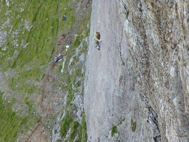 George Ullrich on the 7th ascent of The Indian Face, E9 6c, Cloggy  © Will Hardy