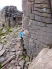 Laura climbing the right arete - The Great Barn, Beinn Mheadhoin