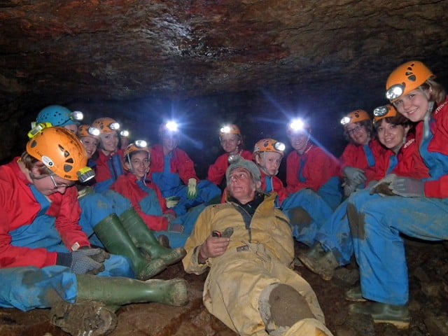 Pete Roe of Swaledale MRT with a group from the Child Bereavement Charity in Kildale Mine  © MREW