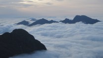 Cloud inversion from our bivi at Bealach na Glaic Moire, 2nd morning of a two-day traverse of the Cuillin main ridge.