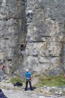 Me climbing Pale Rider at Horseshoe Quarry (Derbyshire), Andy Bageuley belaying; Tom Riggall on camera ;)