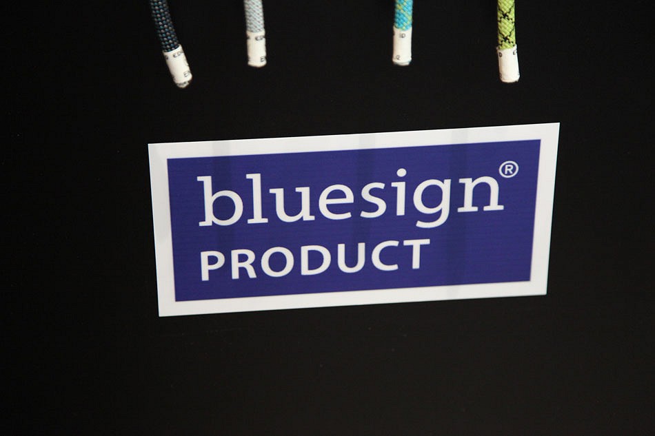 The Bluesign Logo on the Edelrid Rope stand  © Jack Geldard - UKC