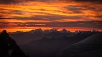 Dawn over Valais Alps seen from the Migot Spur, Aiguille du Chardonnet.