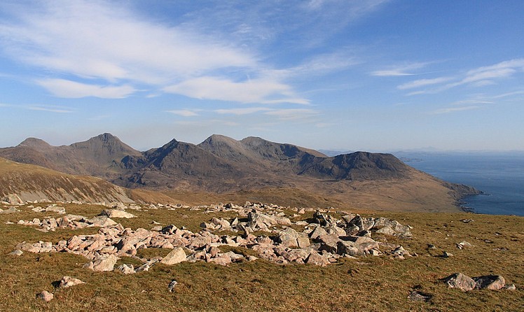 The Rum Cuillin from Orval, with the haze from mainland heath fires in the sky  © Dan Bailey - UKHillwalking.com