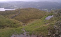 A wet Wansfell looking down to Windermere.
