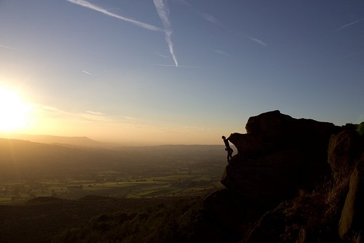 Evening Solo at The Roaches, with Cheshire illuminated!  © davidj