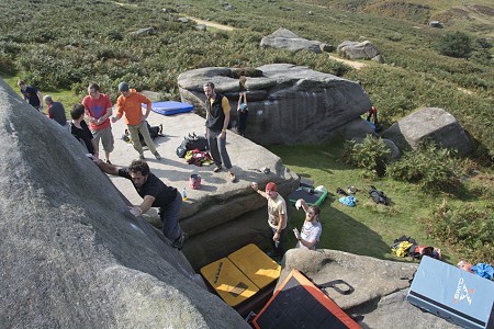 Lots of attempts were made on the classic Pock-man during the Bouldering Try-out Session.  © Alan James