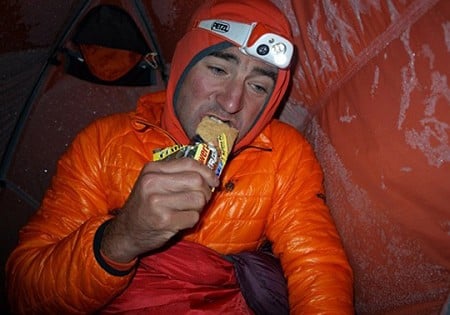 Ueli Steck breakfasting at over 6000m on his Annapurna Expedition  © Steck Collection