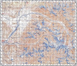 Soviet military map of Muzkol range, Pamir mountains, Tajikistan.  © JdotP