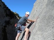Steve enjoying the sunshine on the highly recommended La Traversee 5b