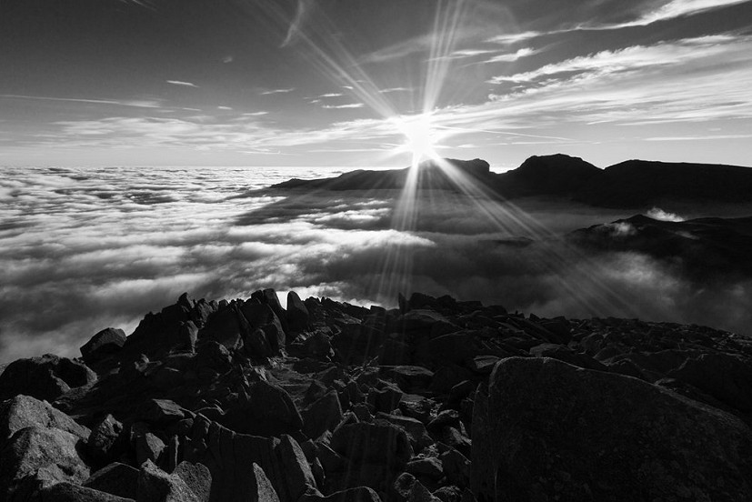 Sunset over the Scafells above a sea of cloud from Bowfell  © robhowell