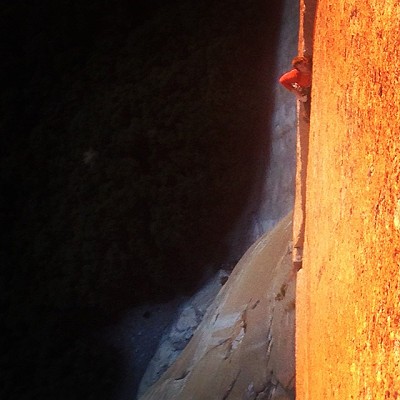 James on the notorious 'Monster Offwidth' pitch on Freerider, El Capitan  © Hazel Findlay