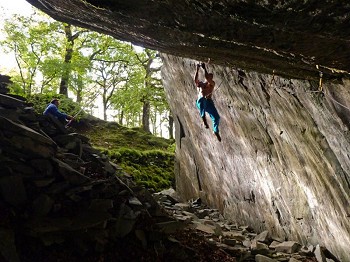 Greg Boswell mid-crux on his new D13, Powerdab, The Works  © Douglass Russell