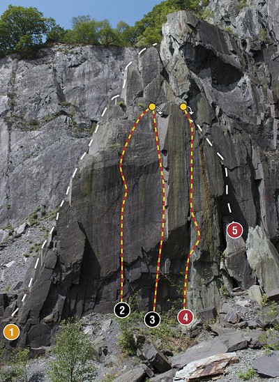 Vivian rockfall before - topo from North Wales Climbs  © Rockfax