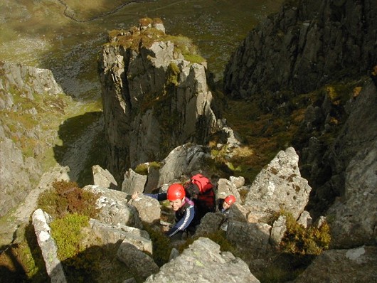 Adam and Becky on Amphitheatre buttress  © Dave Forey