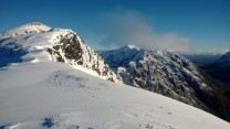 Looking back down Aonach Eagach in fine winter conditions