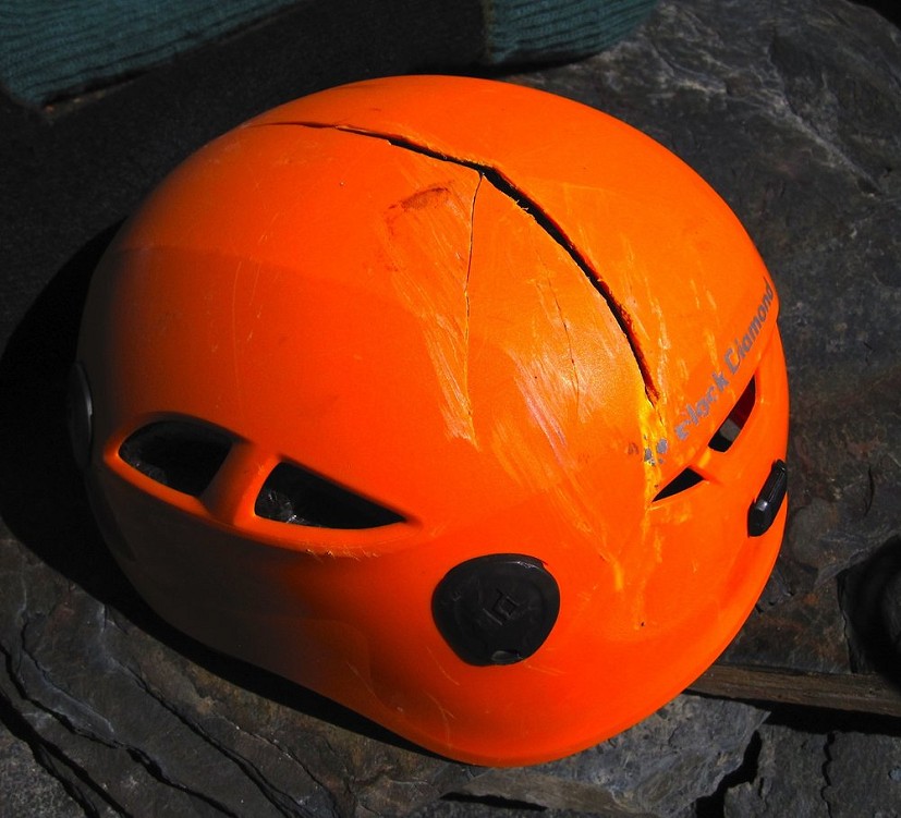 Richmond MacIntyres' helmet. It undoubtedly saved his life.  © Rich Parker