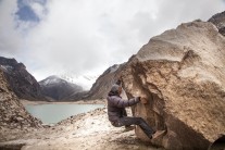 Impromptue boulder on the shore of Lake Parón, Peru (4,185 m asl)