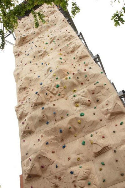 60 ft outdoor climbing wall Tower 3 Lines + 20 ft ? secondary wall on the tower as well as a zipwire & descender harness th  © Ackers Adventure