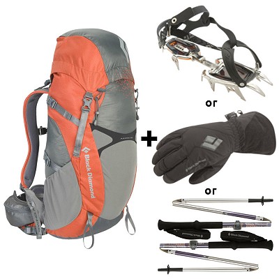 First Ascent DEAL OF THE MONTH: Black Diamond Axiom 30 Pack and Serac Crampons, Distance FL Poles or Glissade Gloves  © First Ascent Online