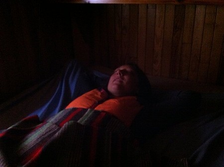 A warm night in a mountain hut - the jacket is comfortable enough for sleeping  © Emily Andrew Collection