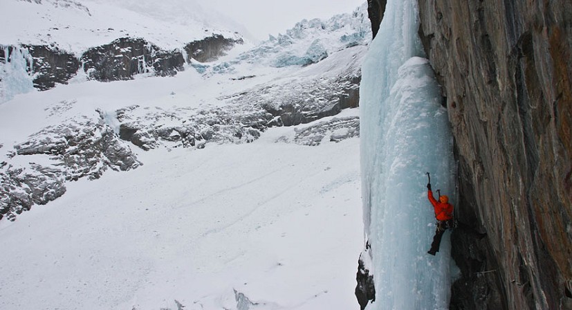 Dougal Tavener on the steep mixed and ice route Tequila Stuntman, WI6+, Argentierre, France  © Tavener Collection